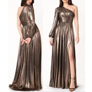 Women's Hera Disco Gown One Shoulder 80s Glam Metallic Knit Bodice Bronze Size 8